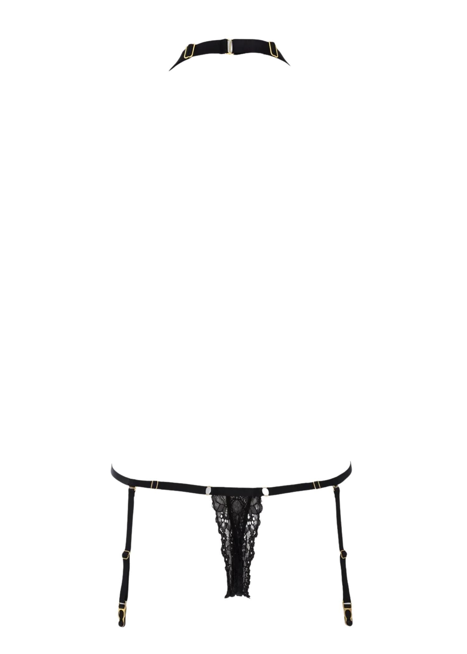 Maison Close Le Petit Secret Openable Thong Body (Black) - With Detachable Suspenders | Avec Amour Luxury Lingerie