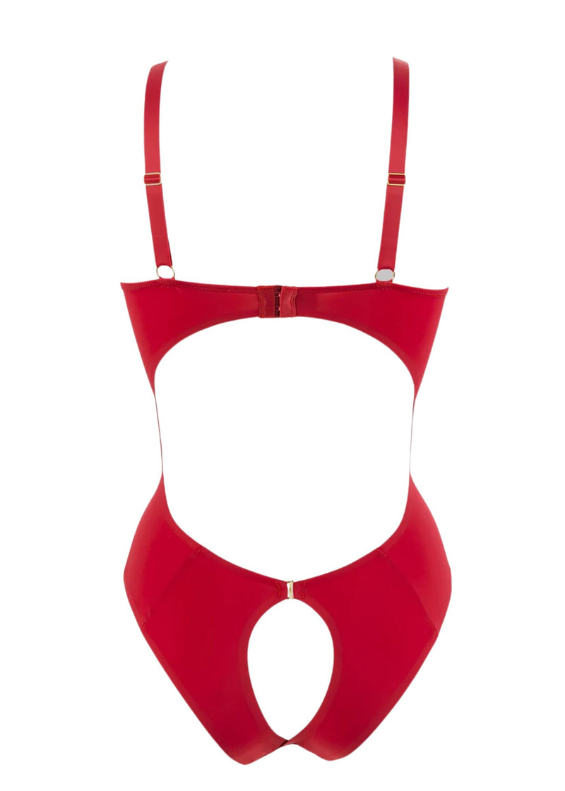 Maison Close Tapage Nocturne Open Cup Bodysuit (Red) - Cupless, Ouvert Back | Avec Amour Sexy Lingerie