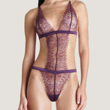 Maison Close Villa Satine Thong Body (Purple) - Soft Lace Bodysuit | Avec Amour Luxury Lingerie