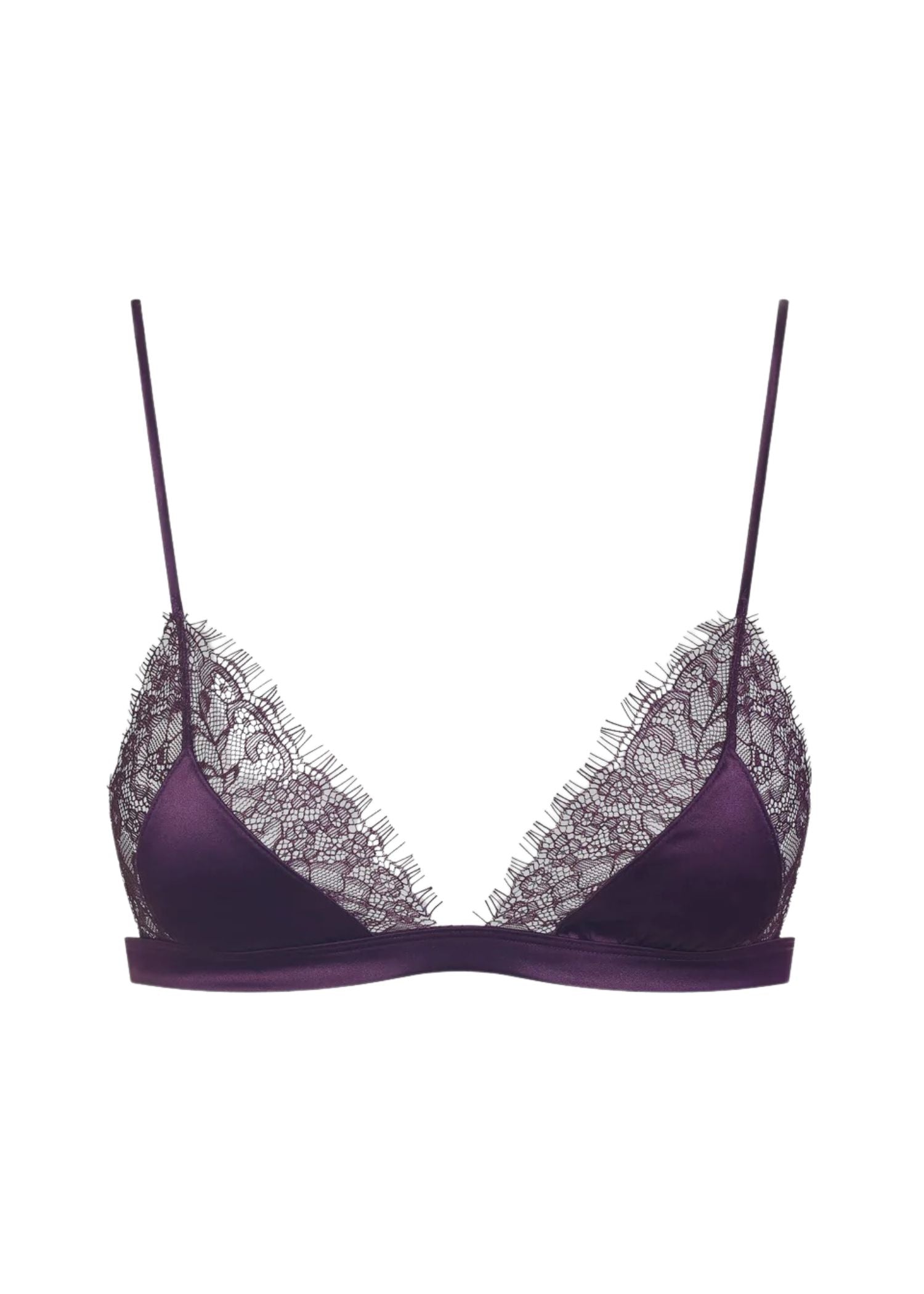 Maison Close Villa Satine Triangle Bra (Purple) - Lace & Satin Bralette | Avec Amour Luxury Lingerie