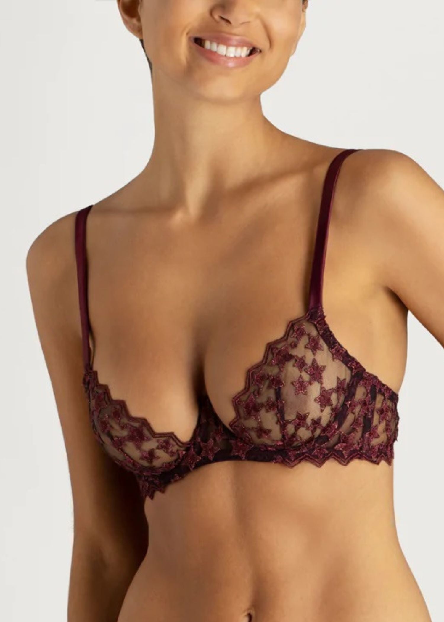 Muse by Coco de Mer Stella Plunge Bra (Plum) - Luxury Lace Lingerie | Avec Amour Sexy Lingerie
