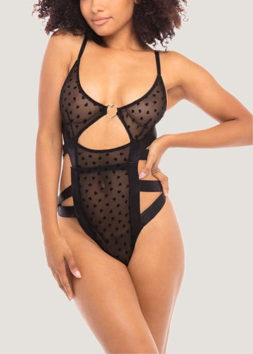 Women Sexy Lingerie One Piece Lace Dots Bodysuit See Through Teddy