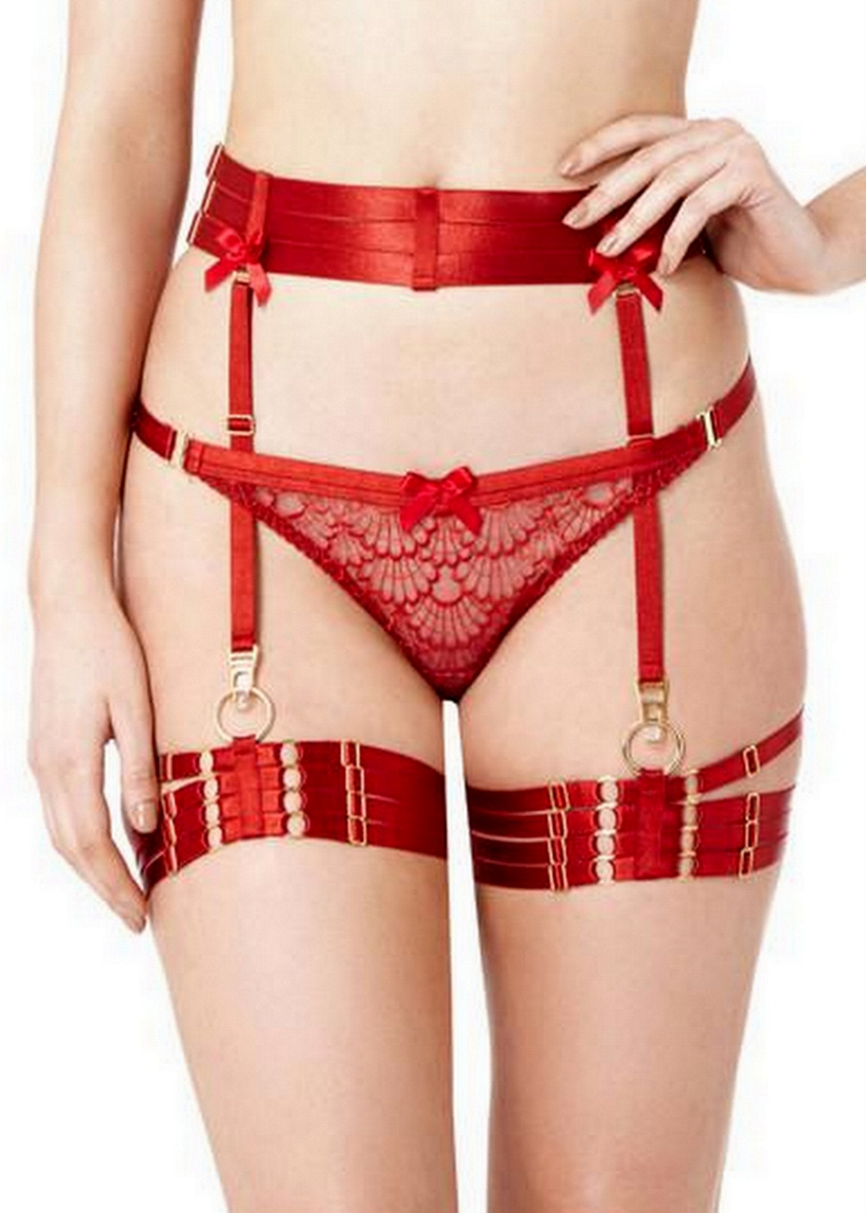 Bondage Webbed Garter (Burnt Red)-Bottoms-Bordelle-AvecAmourLingerie