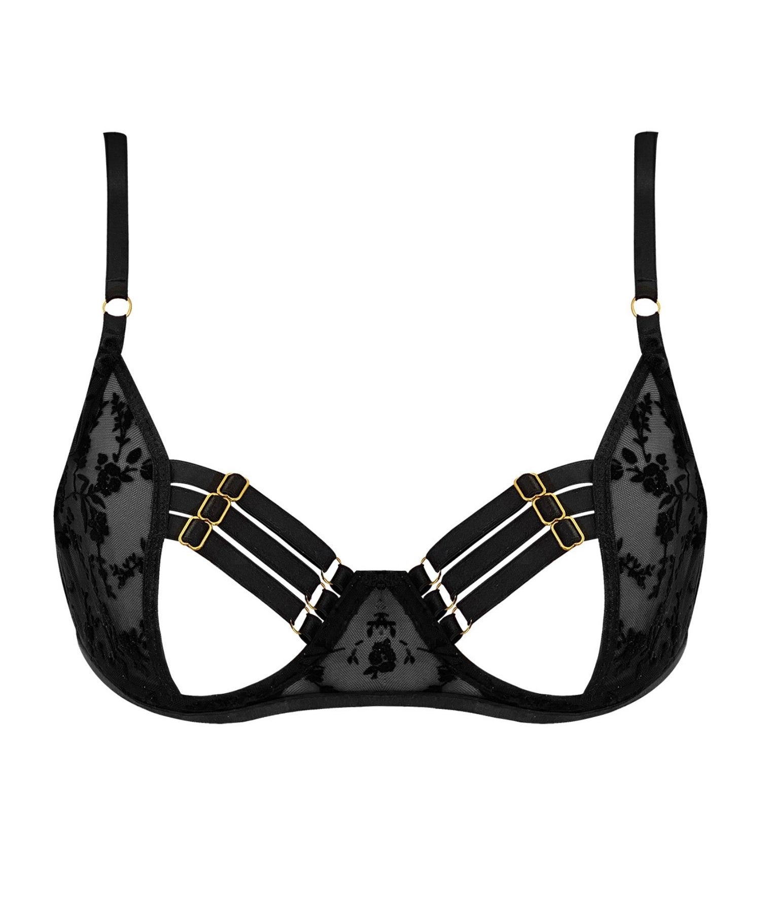 The Lovis Davis Black Lace Mesh Cupless Open Bra - Luxury Lingerie
