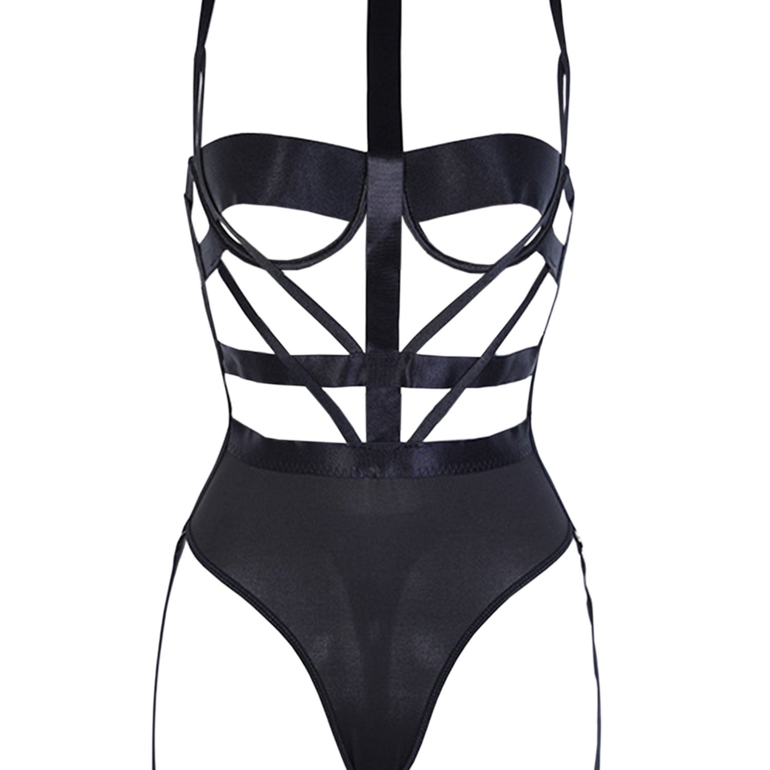 Unleash/ed Jovana Bodysuit (Black) with Detachable Choker & Suspender Garter | Avec Amour Sexy Lingerie