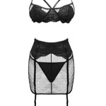 Unleash/ed Katie (Black) Fishnet Bralette, Thong & Suspender Dress Lingerie Set - Avec Amour Lingerie