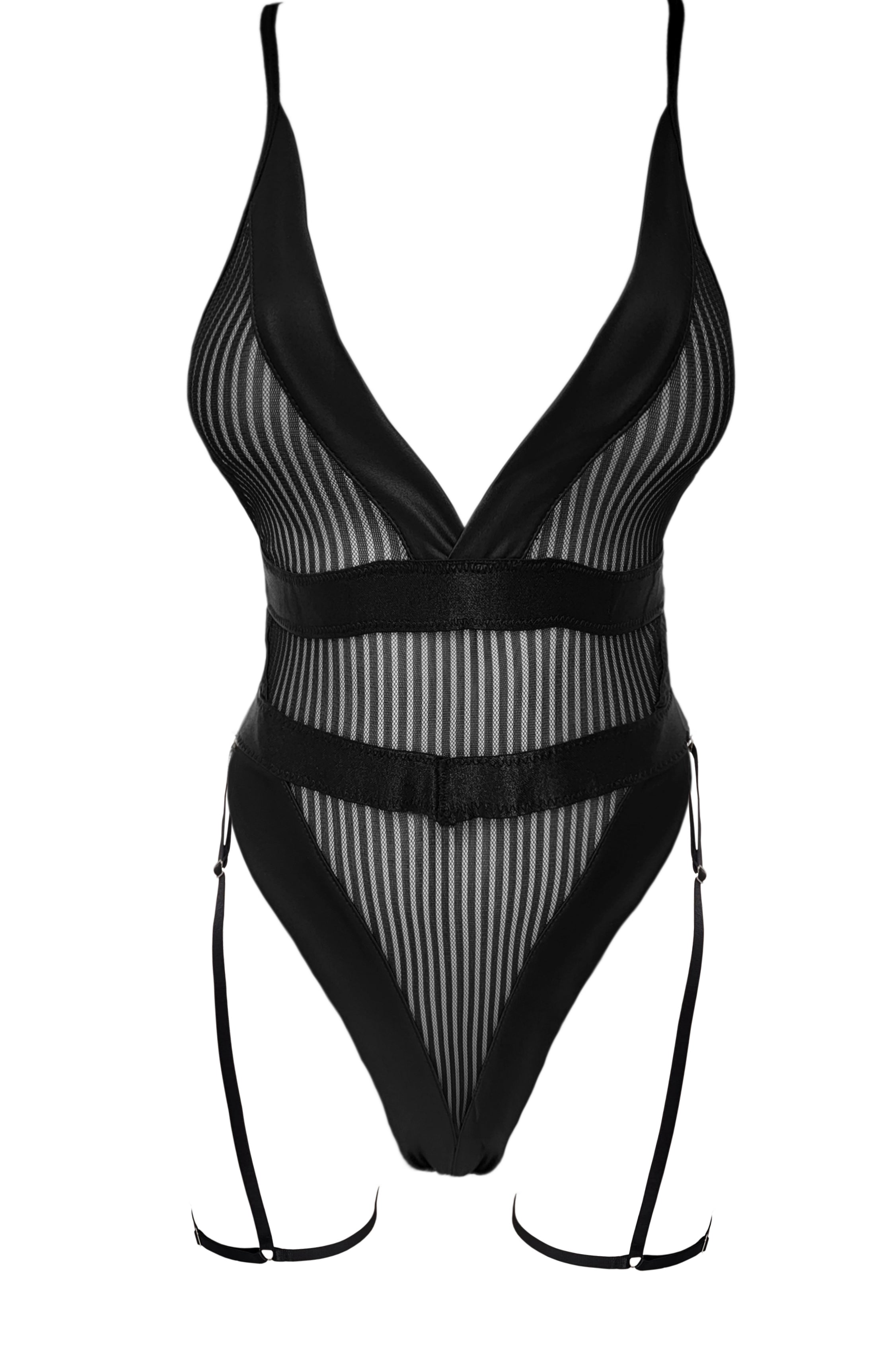 Unleash/ed Lenda Bodysuit with Suspender Garter (Black) | Avec Amour Sexy Lingerie