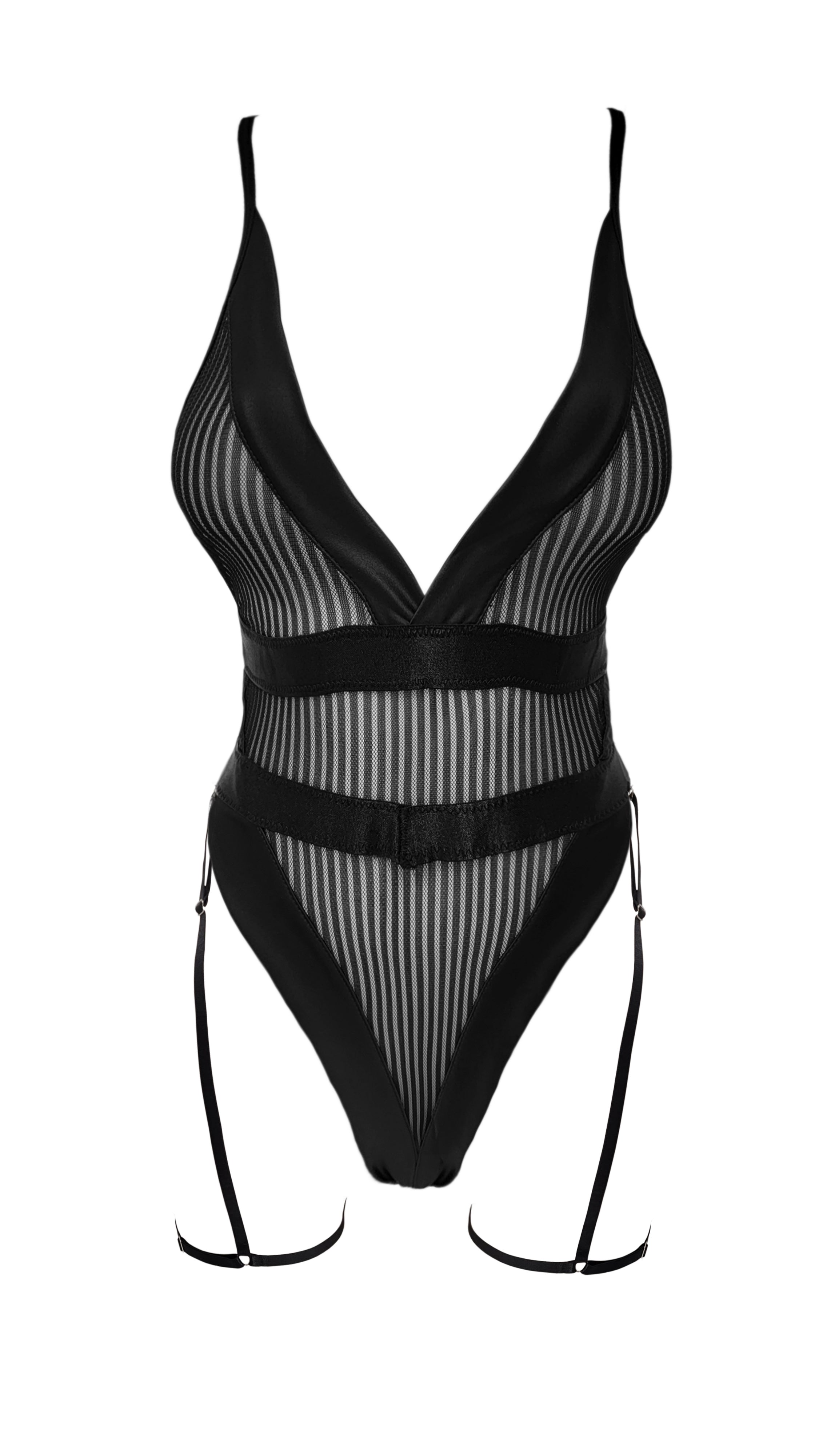 Unleash/ed Lenda Bodysuit with Suspender Garter (Black) | Avec Amour Sexy Lingerie