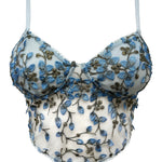 Unleash/ed Linna Longline Bra - Blue Lace Embroidery Singlet Bralette - Sexy Lingerie - Fashion Bra