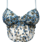 Unleash/ed Linna Longline Bra - Blue Lace Embroidery Singlet Bralette - Sexy Lingerie - Fashion Bra