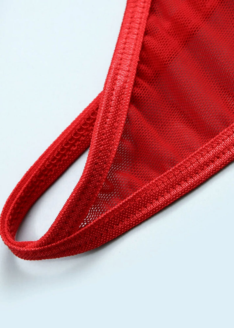 Unleash/ed Rachana Underwired Wide Band Bra, Thong & Suspender Garter Belt (Red) - Sexy Lingerie Set