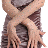 Unleash/ed Rhinestone Fishnet Gloves (Beige) | Avec Amour Sexy Lingerie Accessories