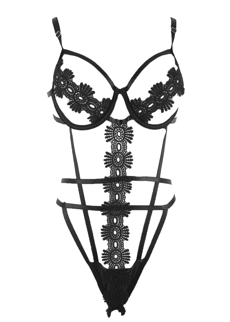 Unleash/ed Brenda Cut-Out Cupless Teddy - Black Embroidery - Plus Size Lingerie | Avec Amour Sexy Lingerie