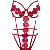 Unleash/ed Brenda Cut-Out Cupless Teddy - Red Embroidery - Plus Size Lingerie | Avec Amour Sexy Lingerie