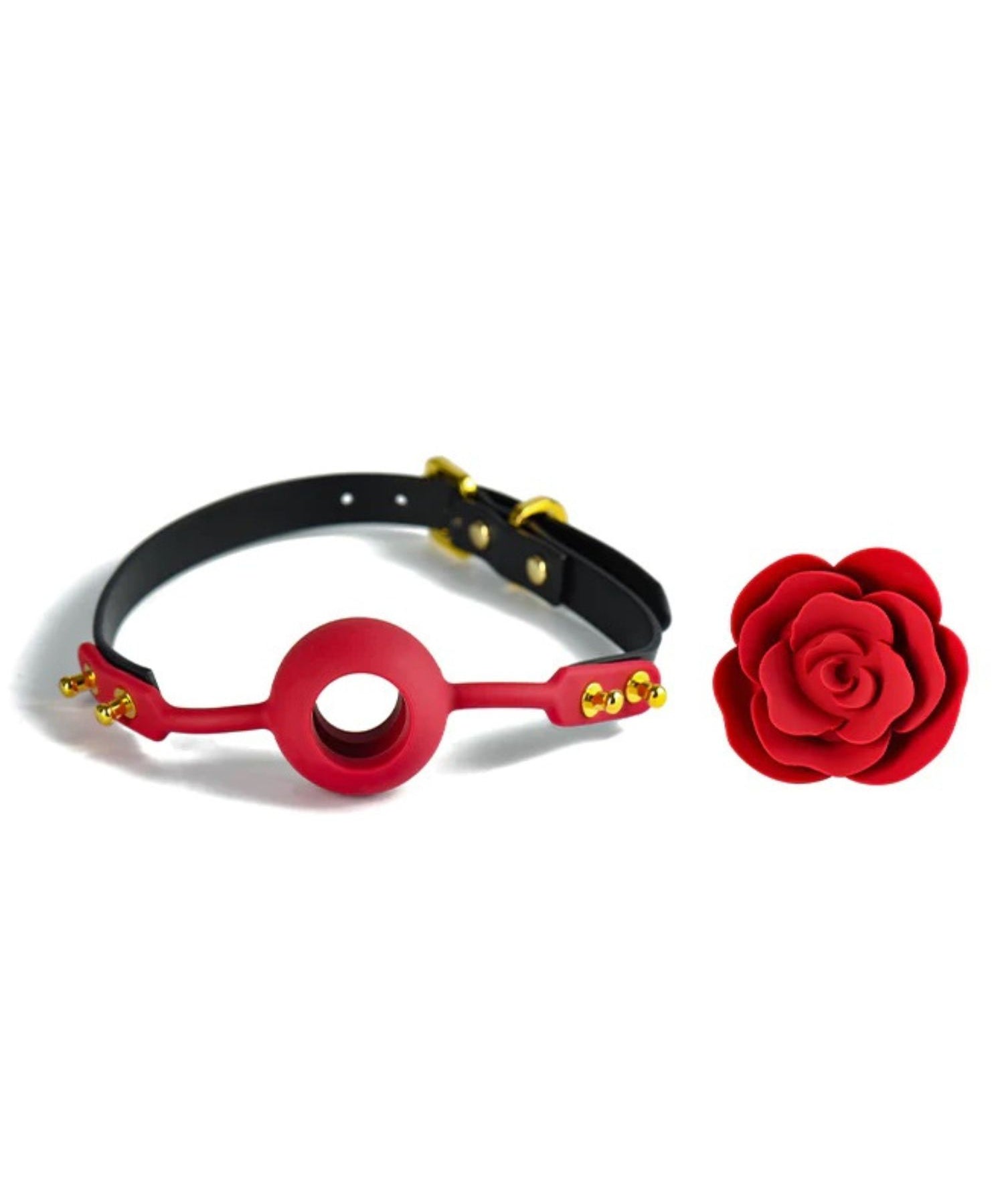 UPKO Rose Ball Gag (Black Strap) - BDSM Bondage Bedroom Fun