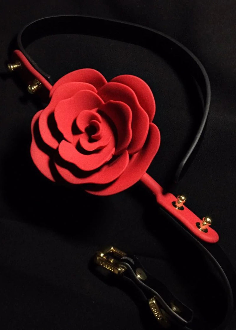 UPKO Rose Ball Gag (Black Strap) - BDSM Bondage Bedroom Fun